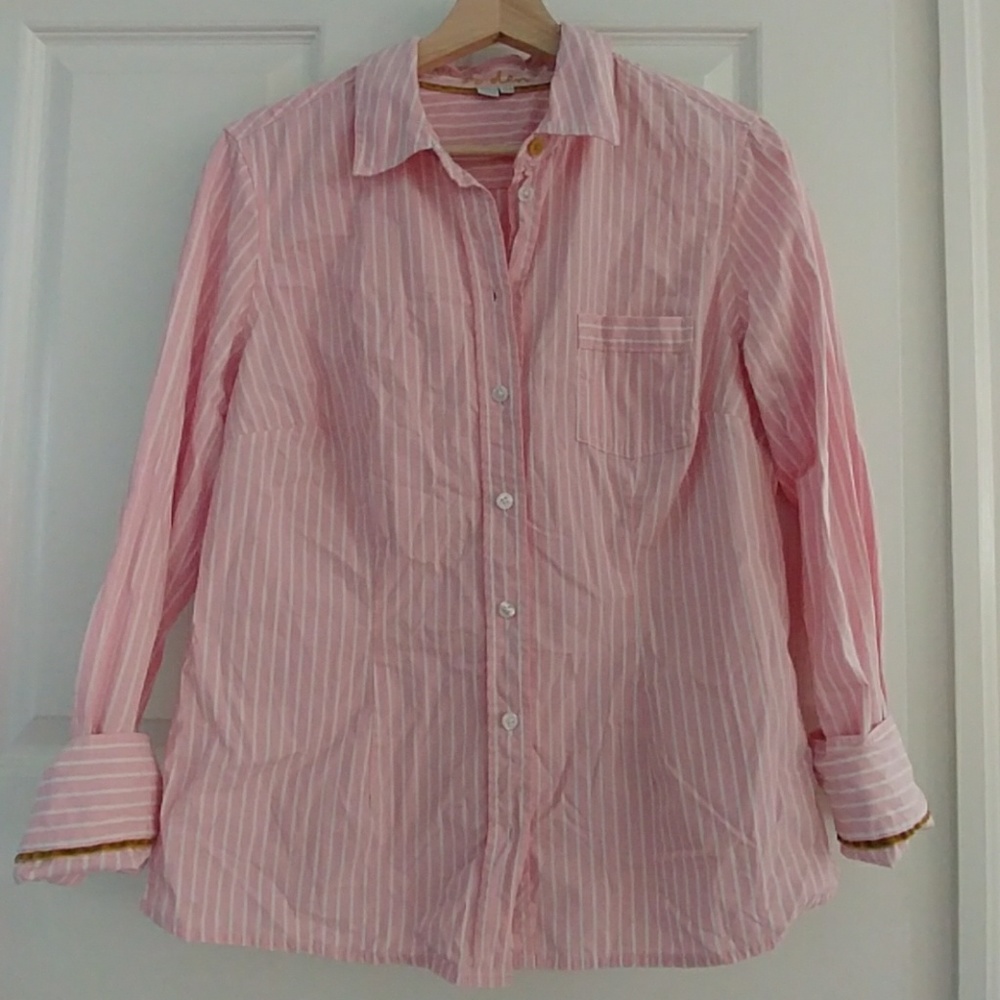 Pink and white striped Boden button down